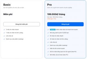 gói phí Basic và Pro